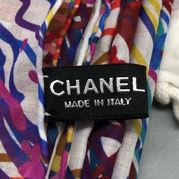 Chanel Multi Color Abstract Print Cotton Scarf - Picture 3 of 5